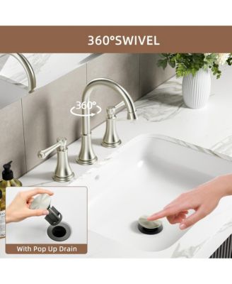 Widespread Bathroom Sink Faucet 8 Inch 2 Handle Solid Brass with Pop Up Drain