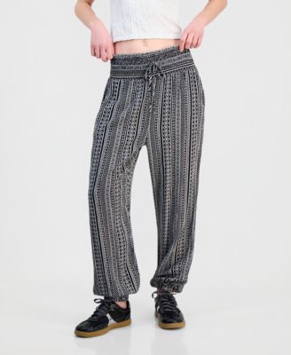 Juniors' Striped Smocked-Waist Jogger Pants