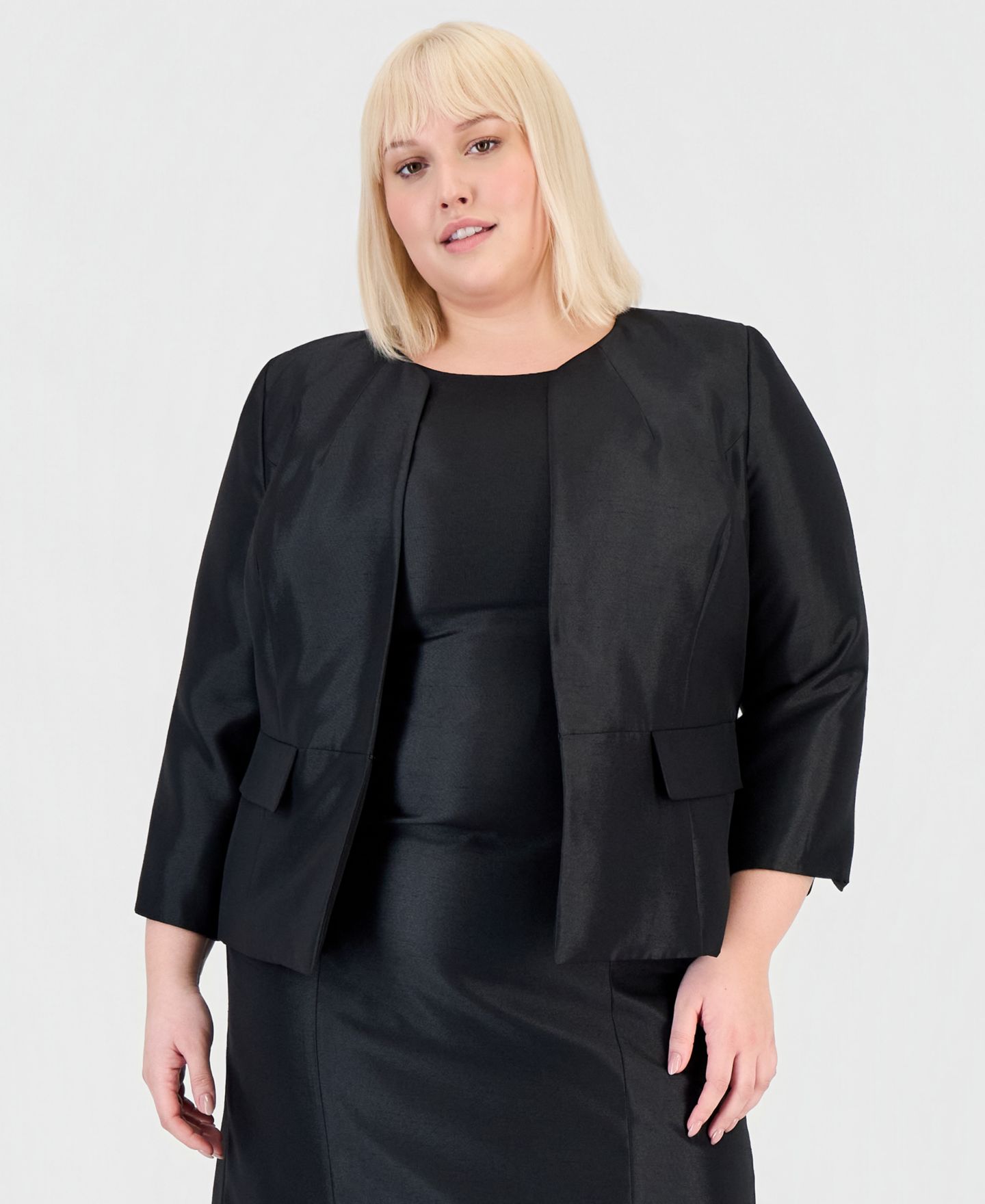 Женское платье Le Suit Plus Size Open-Front Jacket & Sleeveless Sheath, цвет: Чёрный — фото 3