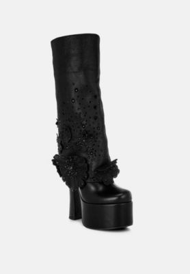 Women's Sundra Floral Applique Platform Heeled Boots