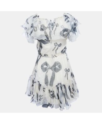 Women's Pre-Owned D&g Cream Bow Print Silk Ruffle Mini Dress