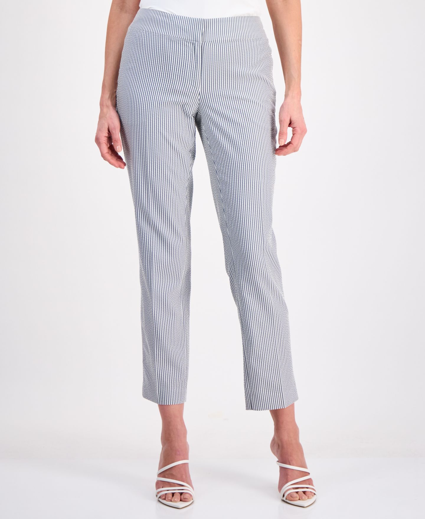 Женские комплекты Le Suit Long-Sleeve Seersucker 2 Piece Pantsuit, цвет: Midnightnvy/Natwhite — фото 7