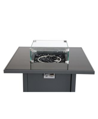 30 Inch W 25 Inch H Steel Outdoor Fire Pit Table with Lid Smoked Glass Top Push Button Ignition Propane Natural Gas