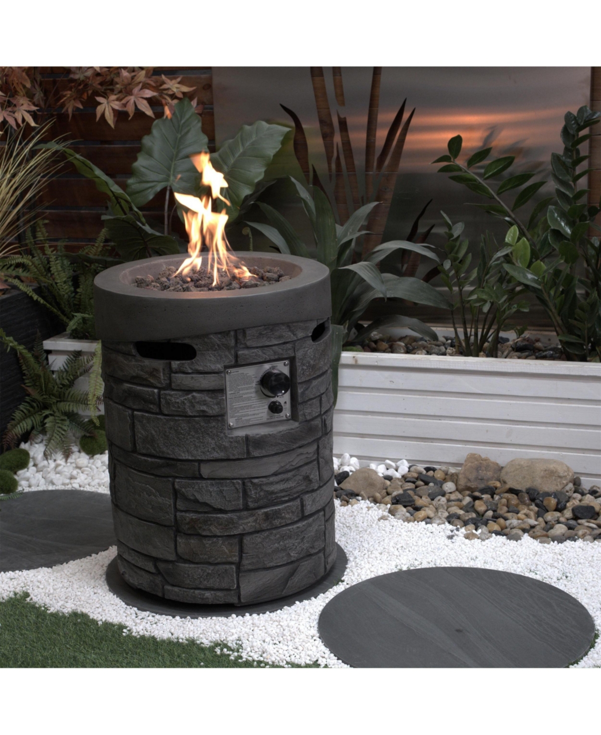 Flynama 20 Inch Round Outdoor Gas Fire Pit 32000 Btu Csa Certified with 2.5kg Lava Stone Rainproof Cover Magnesium Oxide Cultured Stone for Garden
