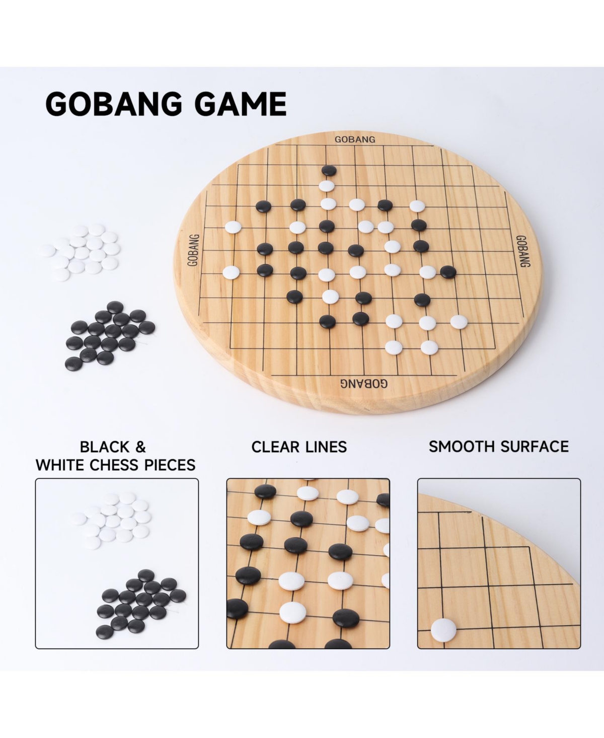 Gse Games & Sports Expert 11.5" Wood 2-in-1 Chinese Checkers and Gobang Board Game with 66 Colorful Wooden Pegs and Stones