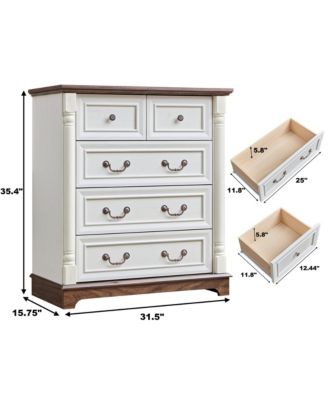 Retro 5 Drawer Dresser Chest with Base Wooden Rustic Chest of Drawers, Storage Dresser Organizer