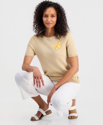 Women's Cotton Butterfly Round-Neck Sweater