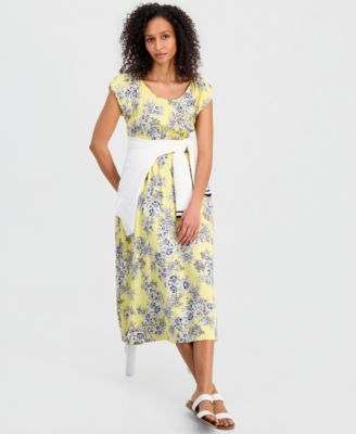 Women's Printed Toile Puff-Sleeve A-Line Dress