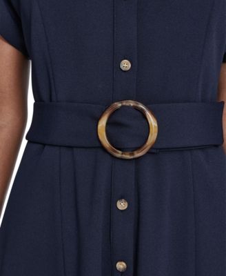 Women's Extended Cap-Sleeve Belted Shirt Dress