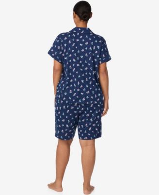 Plus-Size 2-Piece Notch Collar Shirt and Bermuda Shorts Pajama Set