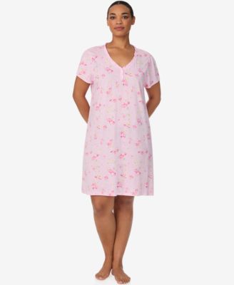 Plus-Size Short-Sleeve Ruffle V-Neck Sleep Gown