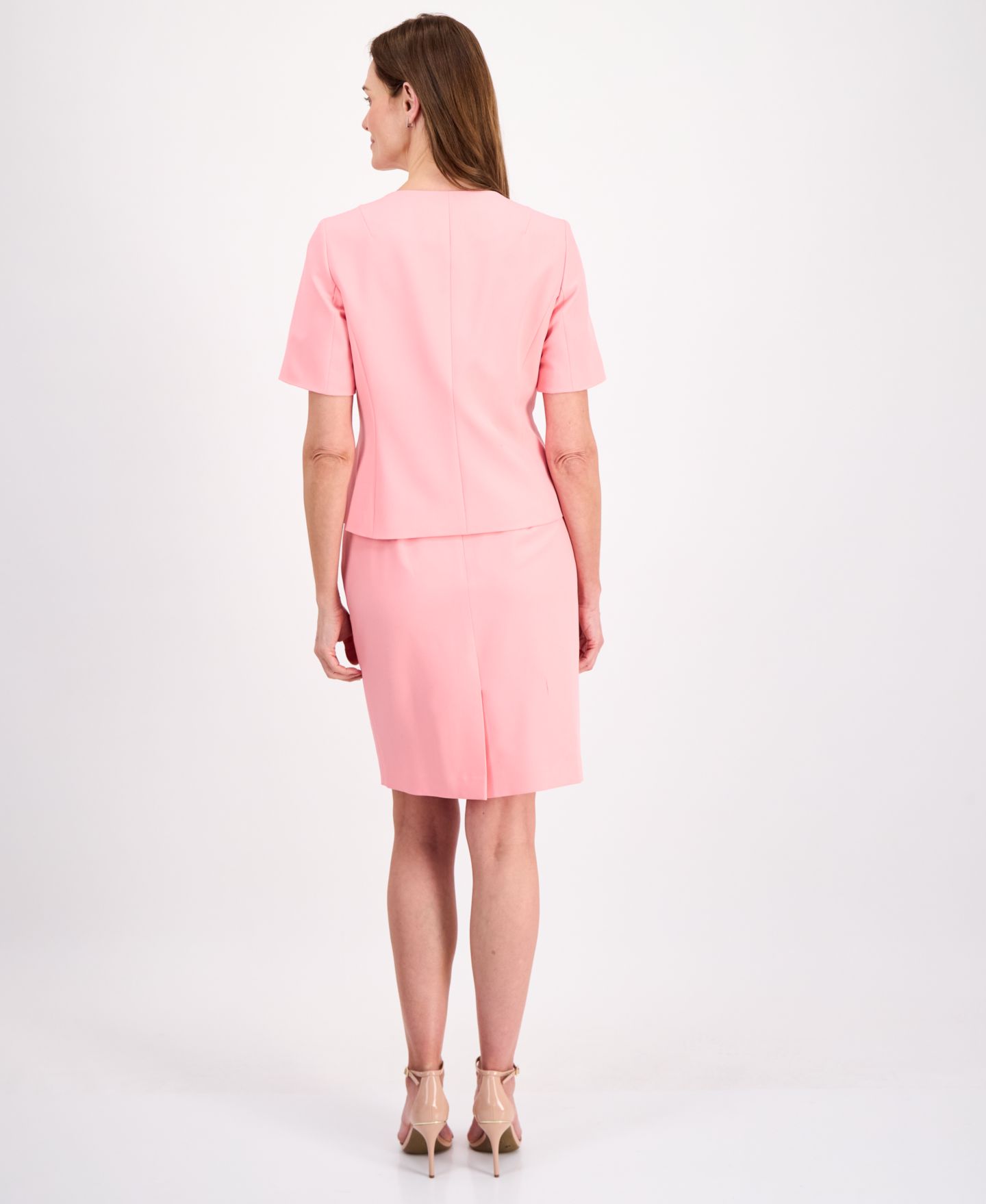 Женские юбки Le Suit Short-Sleeve Four-Button 2 Piece Skirt Suit, цвет: Фламинго розовый — фото 2