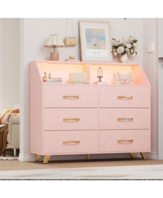 Black Dresser with Charging Station,LED TV Stand Dresser with 6 Drawers,Wood Modern Dressers & Chests of Drawers for Closet,Bedroom,Living Room