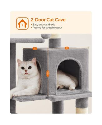 2-Tier Elevated Cat Bed with 2 Perches, Cat Cave, Hammock, Hanging Toys, Multi-Level Indoor Cat Tower