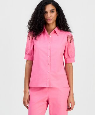 Women's Embroidered Puffed-Sleeve Blouse