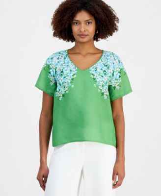 Women's Floral V-Neck Short-Sleeve Top