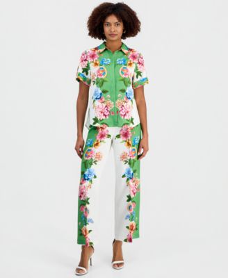 Women's Collared Short-Sleeve Floral Blouse