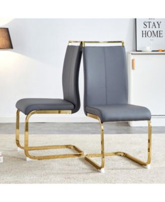 Modern Gray PU Leather Dining Chairs (Set of 2)