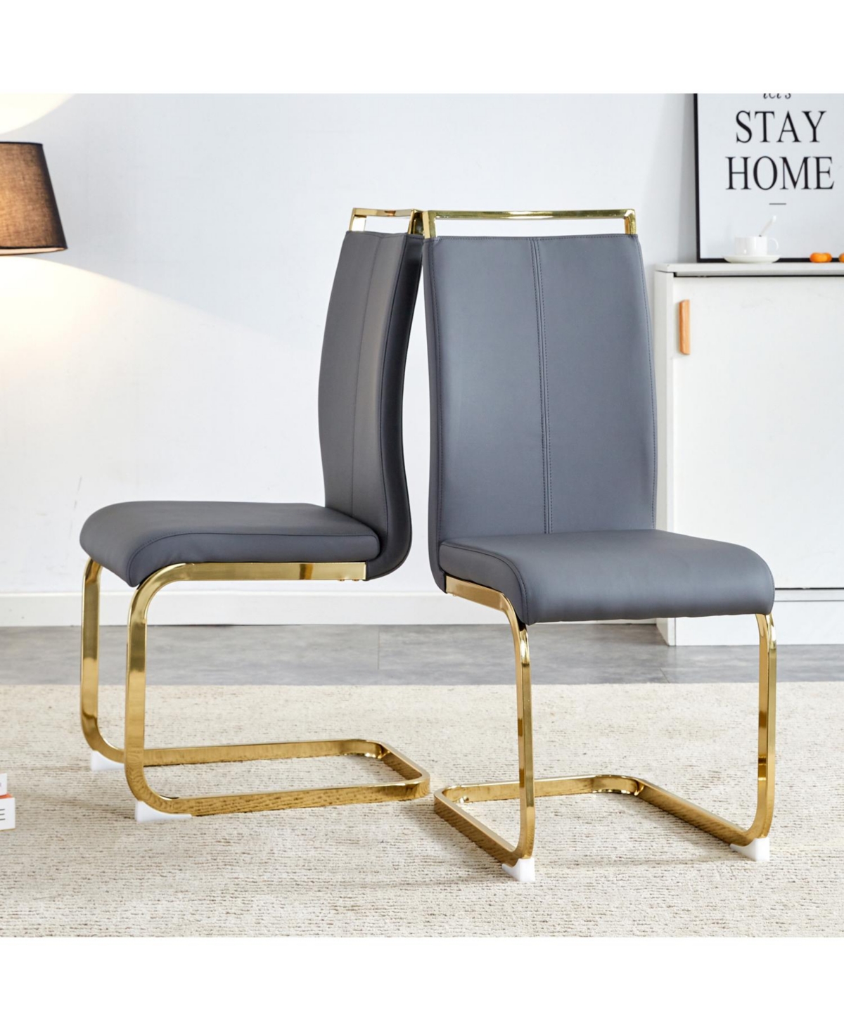 Streamdale Furniture Modern Gray Pu Leather Dining Chairs (Set of 2)