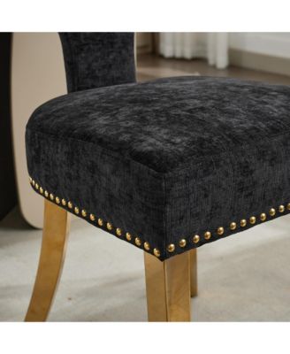 Mid Century Modern Chenille Dining Chairs, Set of 2, Black