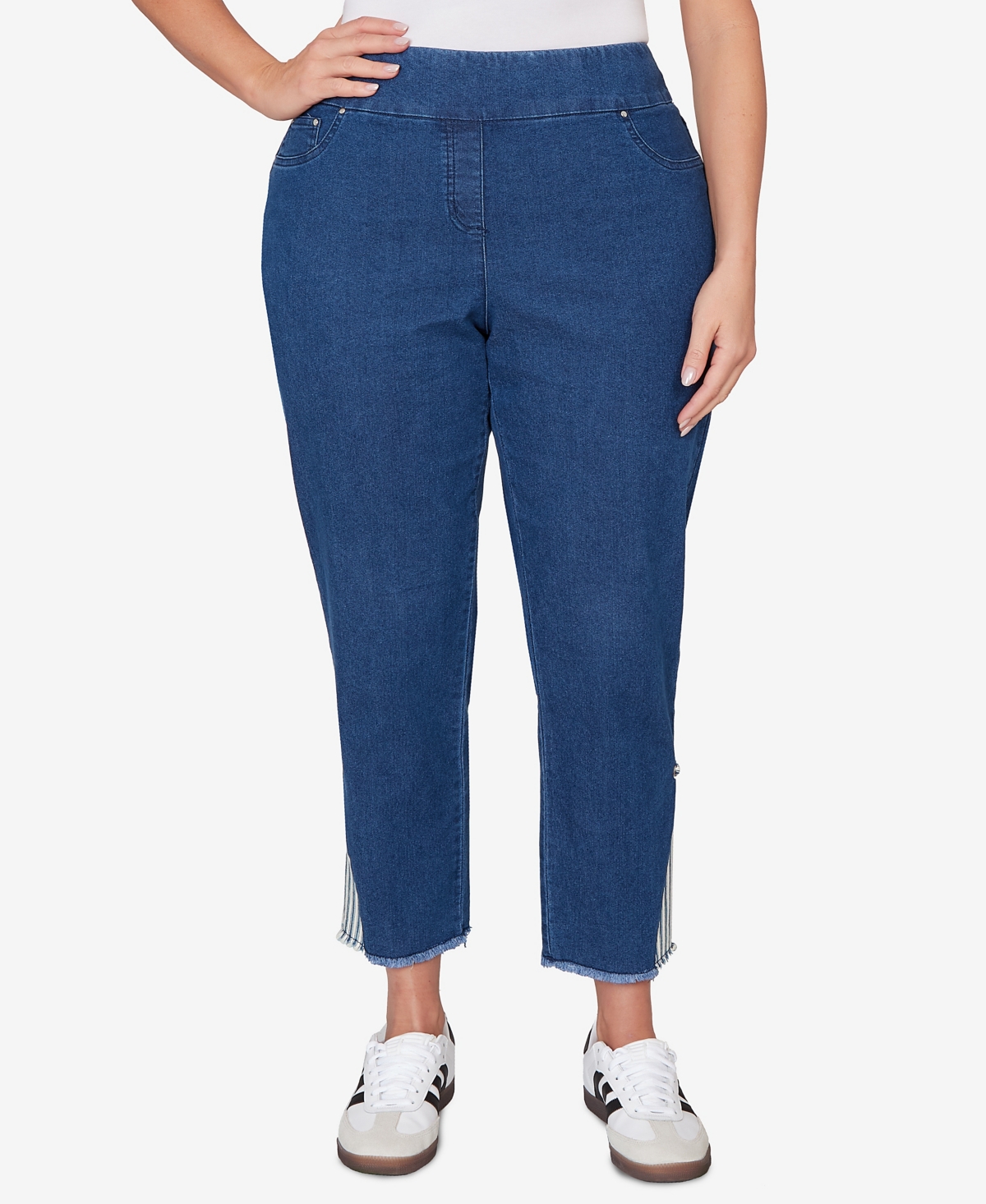 Ruby Rd. Plus Size Nautical Stripe Inset Slim Fit Jean In Blue