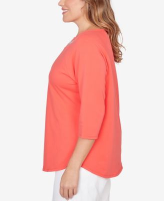 Plus Size Grommet Neck Solid Knit Top