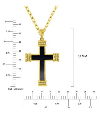 Onyx and Diamond (0.036 ct. t.w.) Cross Necklace in 14k Yellow Gold Over Sterling Silver