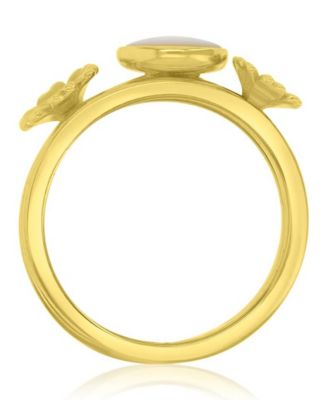 Diamond (0.01 ct. t.w.) & Imitation Pearl Stackable Ring in 14k Yellow Gold Over Sterling Silver