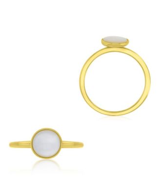 Diamond (0.01 ct. t.w.) & Imitation Pearl Stackable Ring in 14k Yellow Gold Over Sterling Silver