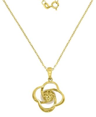 Diamond (3.85 ct. t.w.) & Imitation Pearl Flower Necklace in 14k Yellow Gold Over Sterling Silver