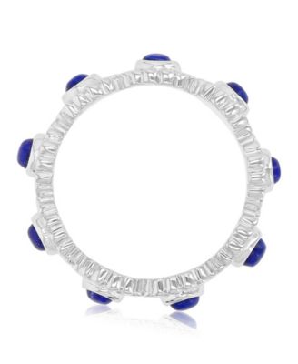 Lapis (1.35 ct. t.w.) Flower Band Ring in Rhodium Over Sterling Silver