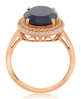 Created Sapphire (0.22 ct. t.w.) and Onyx Textured Halo Ring n 14k Rose Gold Over Sterling Silver