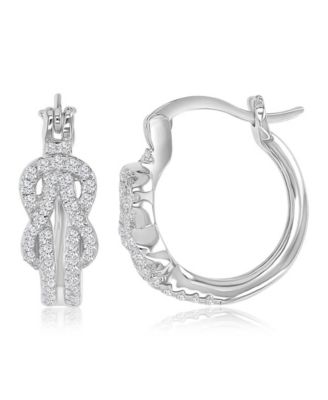 Cubic Zirconia (0.74 ct. t.w.) Rhodium Over Sterling Silver Infinity Knot Huggie Earrings (Also in 14k Yellow Gold Over Sterling Silver)