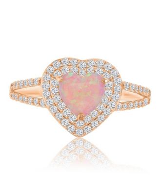 Pink Cubic Zirconia (0.86 ct. t.w.) and Opal Heart Ring