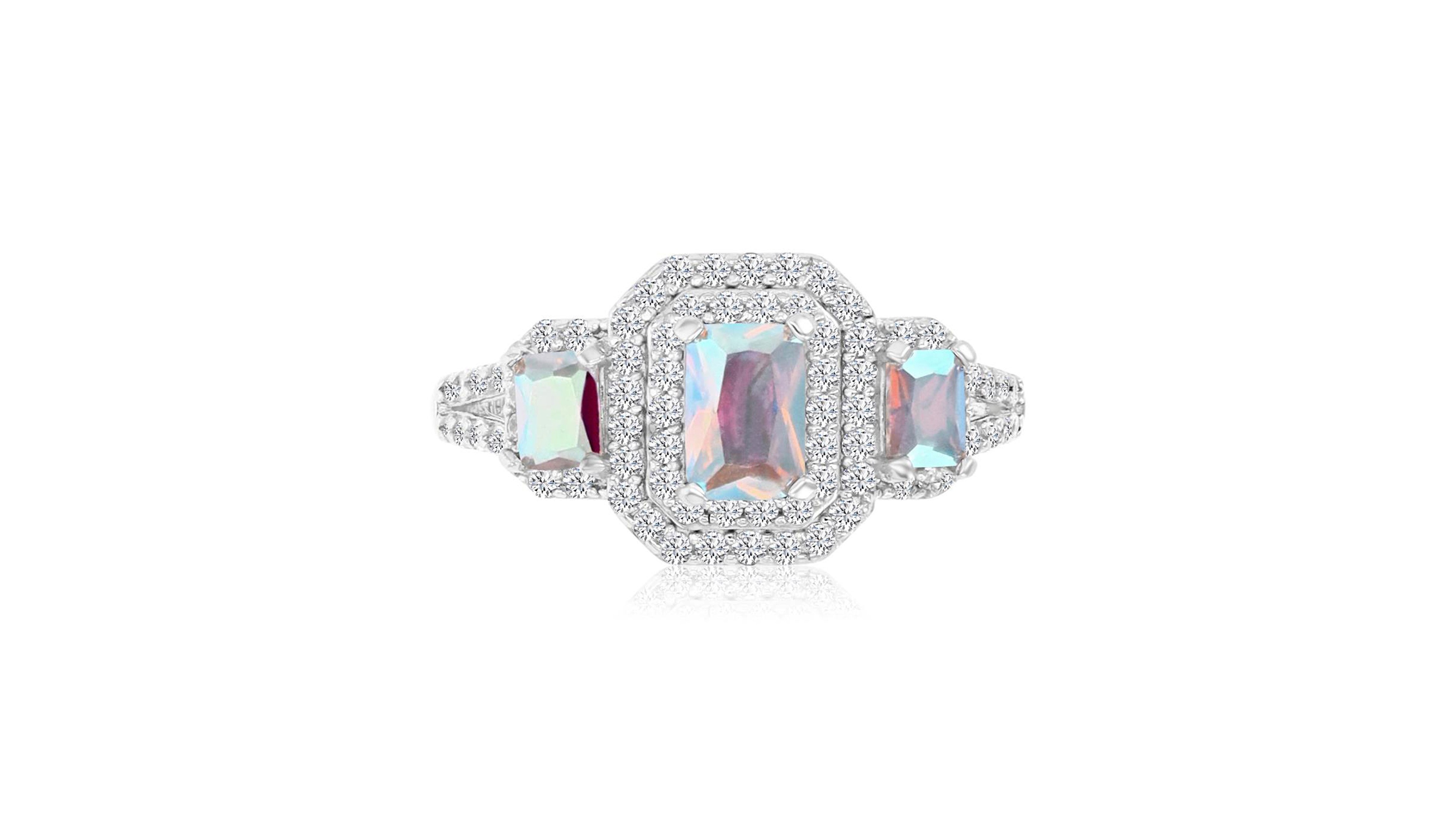 Macy's Emerald Aurora Borealis (2.51 ct. t.w.) & Cubic Zirconia Ring Rhodium Over Sterling Silver