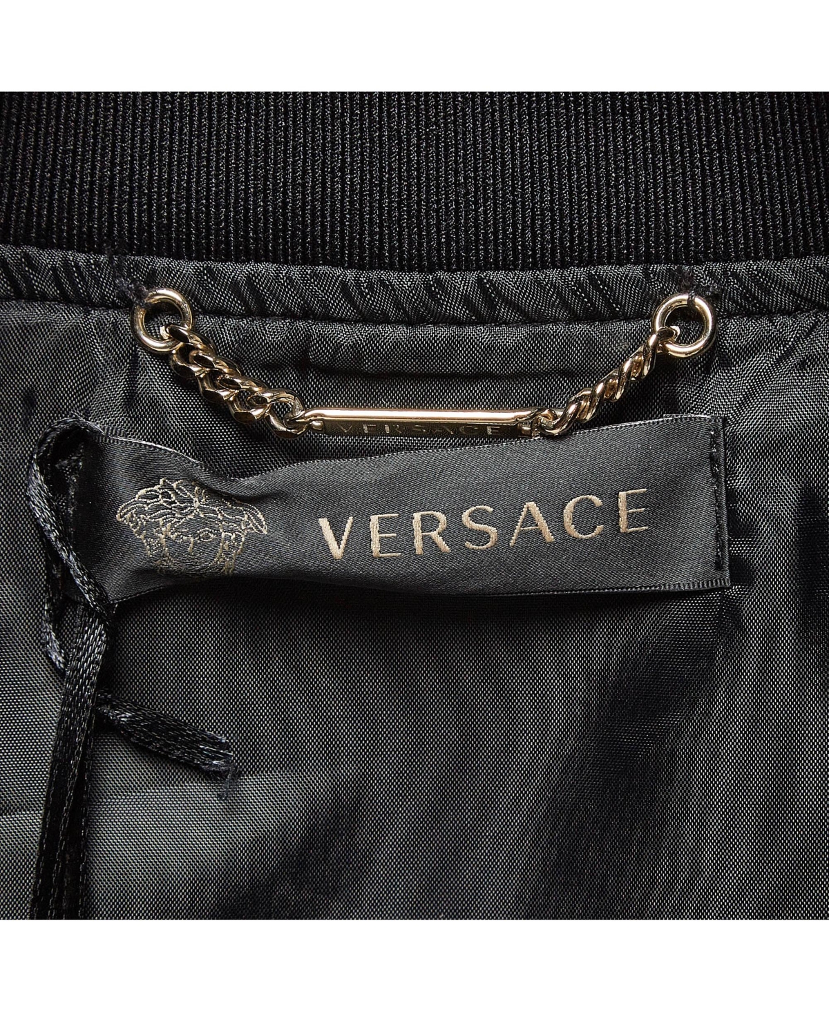 Pre-Owned Versace Women's Black Medusa Embroidered Satin Bomber Jacket