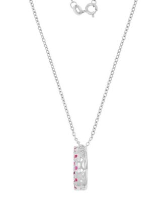 Created Pink Sapphire (0.22 ct. t.w.) and White Sapphire (0.33 ct. t.w.) Open Circle Necklace in Rhodium Over Sterling Silver