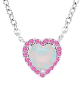 Pink Sapphire (0.12 ct. t.w.) & Opal (6mm) Necklace in Rhodium Over Sterling Silver