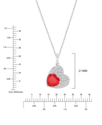 Ruby (2.17 ct. t.w.) and Created Sapphire (0.756 ct. t.w.) Paved Heart Necklace in Rhodium Over Sterling Silver