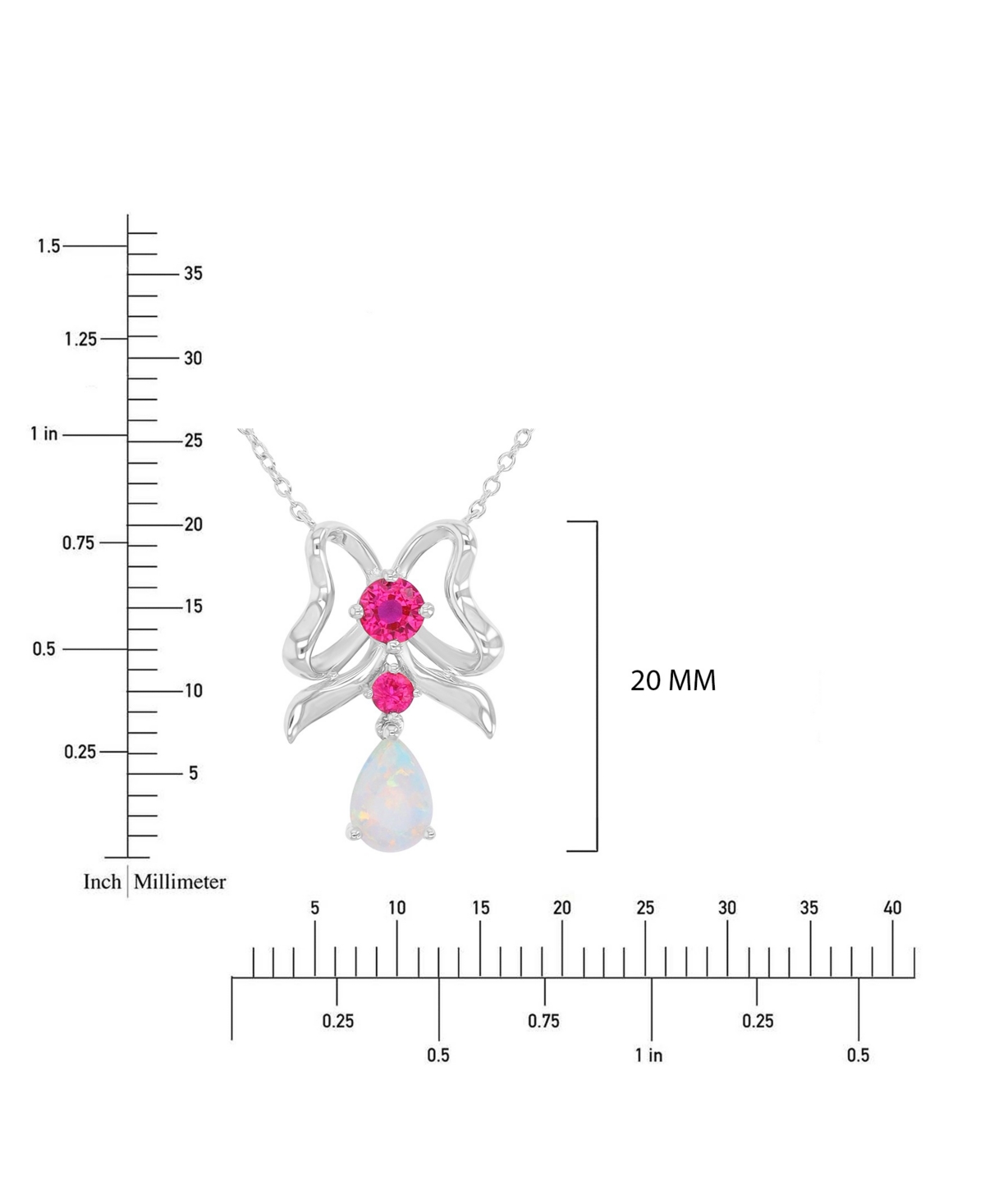 Macy's Opal (0.30 ct. t.w.) & Ruby (0.38 ct. t.w.) Ribbon Bow Necklace in Rhodium Over Sterling Silver