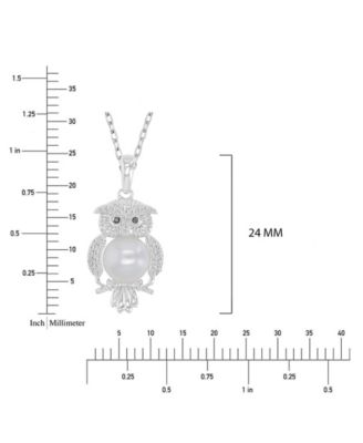 Diamond, Opal & Imitation Pearl and Onyx (0.012 ct. t.w.) Owl Pendant Necklace