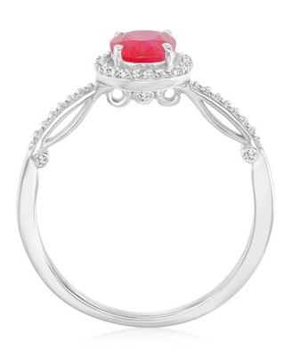 Ruby (1 ct. t.w.) and Diamond (0.14 ct. t.w.) Halo Ring in 14k White Gold