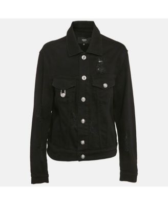 Women's Pre-Owned Versus Versace Black Distressed Denim Button Detail Jacket