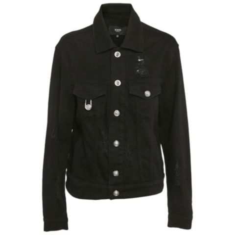 Женские куртки Pre-Owned Versace Women's Pre-Owned Versus Versace Black Distressed Denim Button Detail Jacket