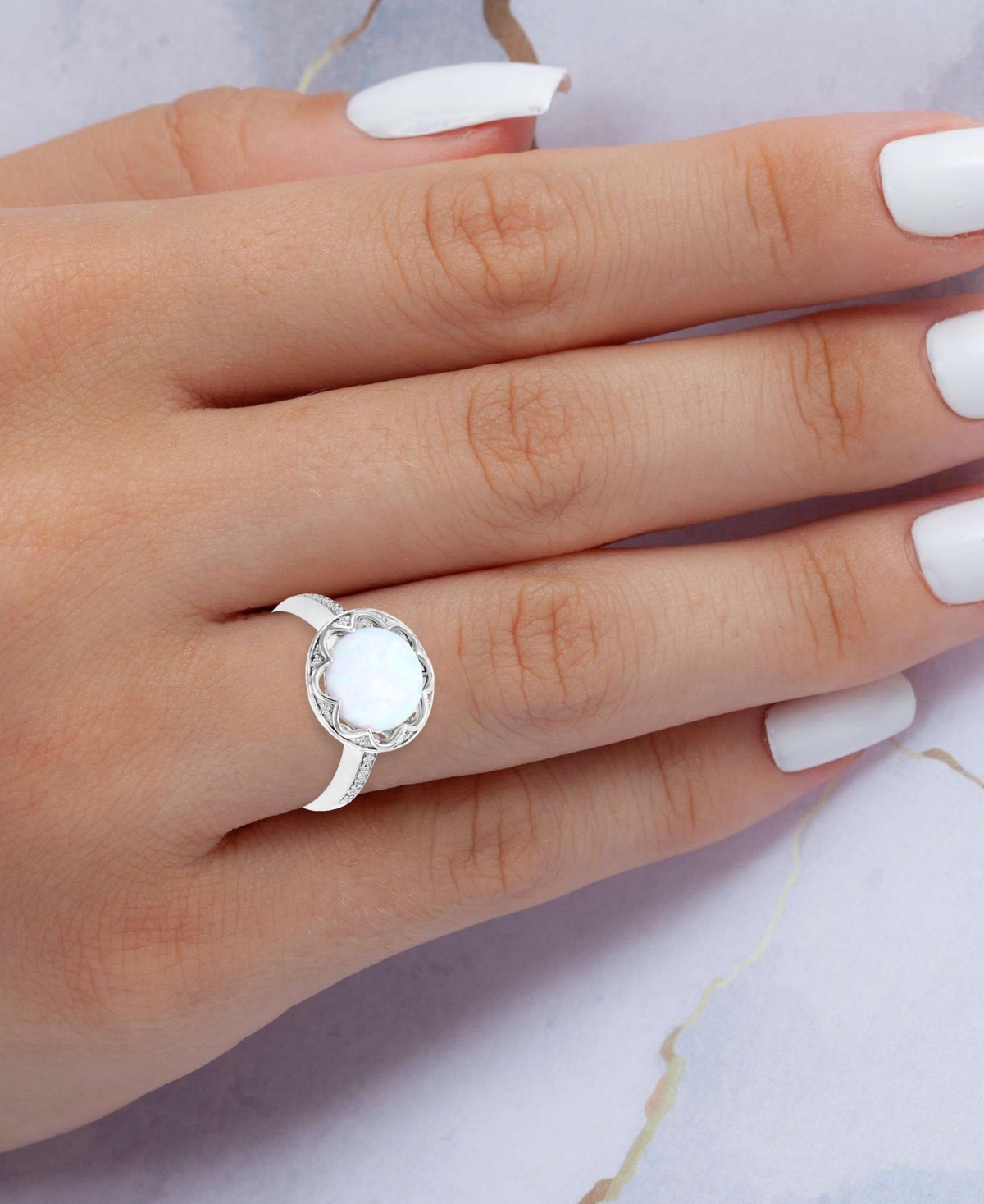 Macy's Opal & Diamond (0.048 ct. t.w.) Circle Ring