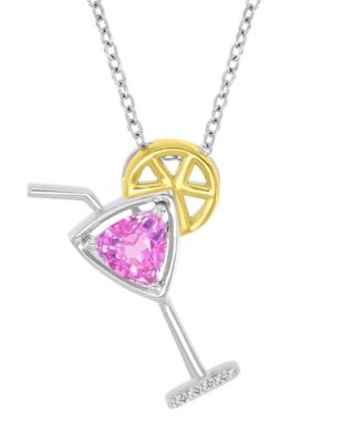 Diamond (0.015 ct. t.w.) & Pink Sapphire (1.05 ct. t.w.) Martini Glass Necklace in 14K Yellow Gold Over Sterling Silver