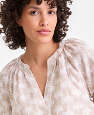 Petite Woven King Street Palm Split Neck Top