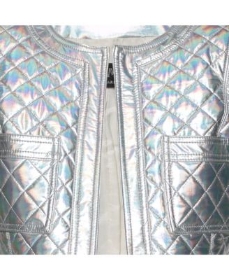 Women's Silver Holographic Quilted Open Front Jacket
