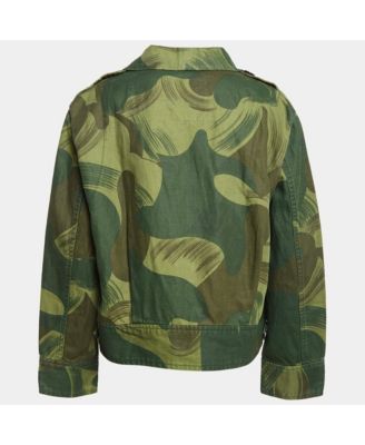 Women's Military Green Camouflage Cotton Blend Button Front Jacket