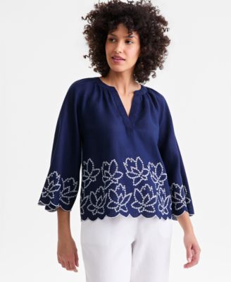 Women's 100% Linen Raglan-Sleeve Cabana Top